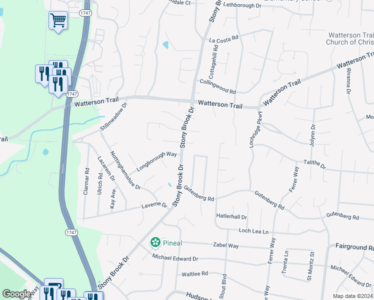 map of restaurants, bars, coffee shops, grocery stores, and more near 8603 Image Way in Jeffersontown