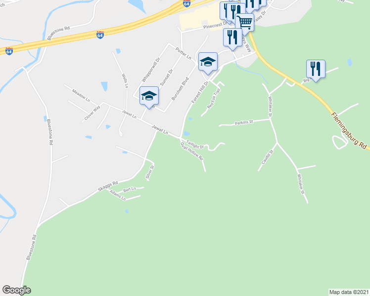 map of restaurants, bars, coffee shops, grocery stores, and more near 123 Quail Hollow Road in Morehead