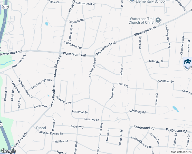 map of restaurants, bars, coffee shops, grocery stores, and more near 9107 Talitha Drive in Jeffersontown