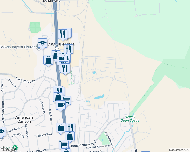map of restaurants, bars, coffee shops, grocery stores, and more near 698 South Napa Junction Road in American Canyon