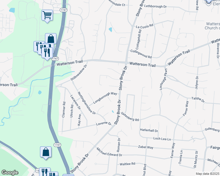 map of restaurants, bars, coffee shops, grocery stores, and more near 8500 Image Way in Jeffersontown