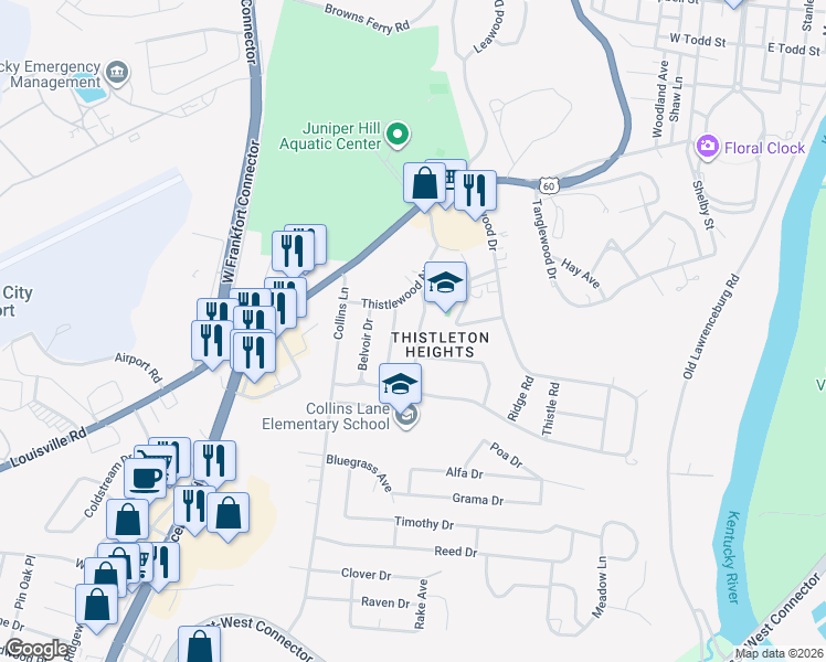 map of restaurants, bars, coffee shops, grocery stores, and more near 912 Crosshill Drive in Frankfort