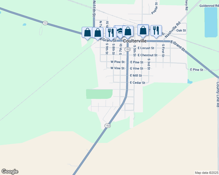 map of restaurants, bars, coffee shops, grocery stores, and more near 307 King Street in Coulterville