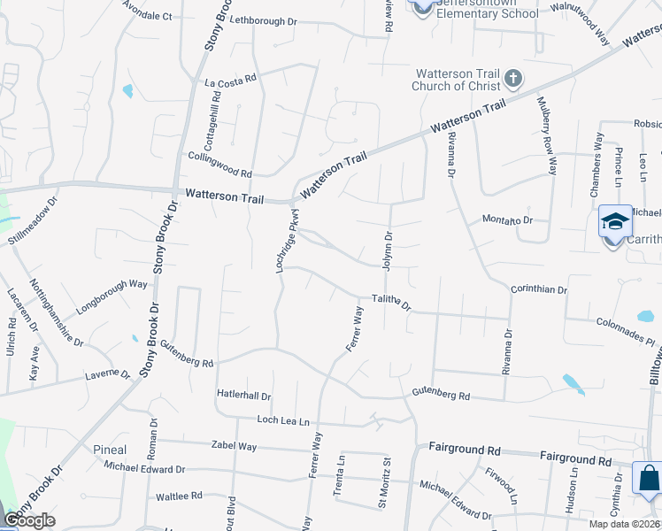 map of restaurants, bars, coffee shops, grocery stores, and more near 9203 1/2 Talitha Drive in Jeffersontown