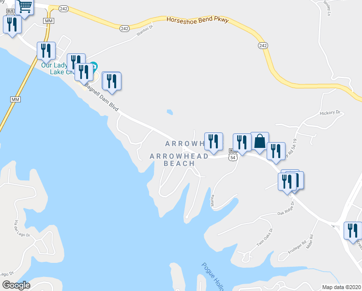 map of restaurants, bars, coffee shops, grocery stores, and more near 2862 Bagnell Dam Boulevard in Lake Ozark