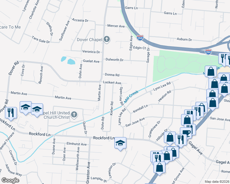 map of restaurants, bars, coffee shops, grocery stores, and more near 4611 Kiefer Rd in Louisville