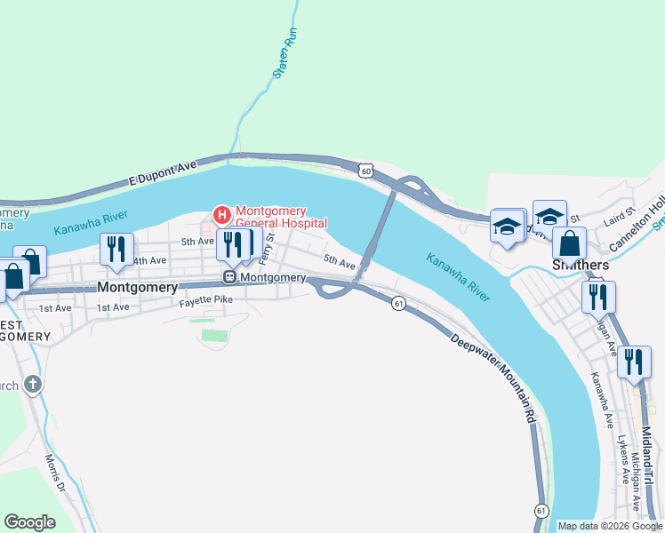 map of restaurants, bars, coffee shops, grocery stores, and more near Third Avenue in Montgomery