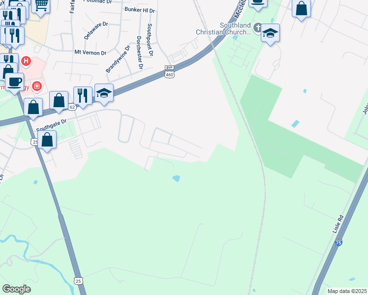 map of restaurants, bars, coffee shops, grocery stores, and more near 131 Wysteria Lane in Georgetown