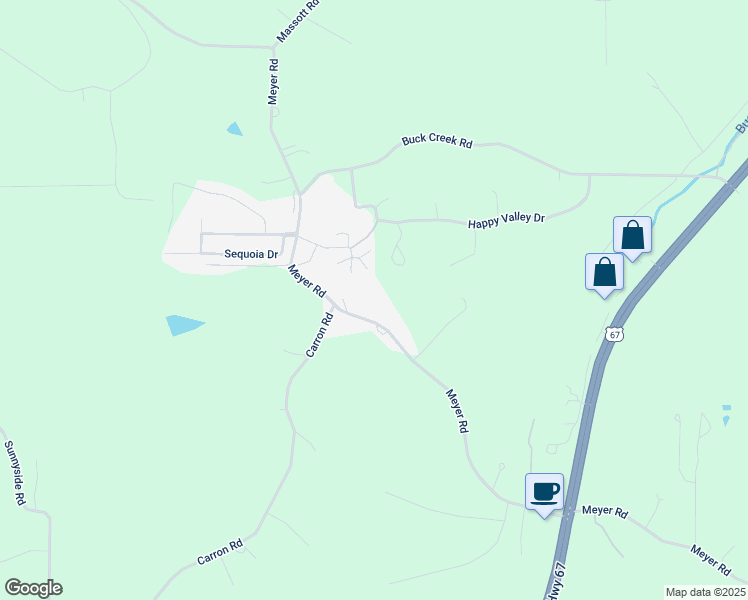 map of restaurants, bars, coffee shops, grocery stores, and more near 2941 Meyer Road in Festus