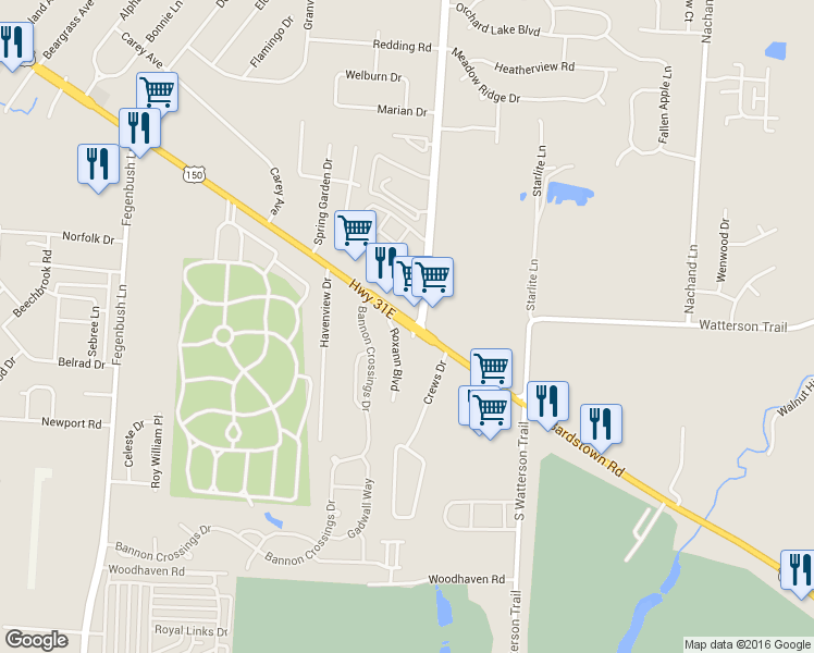 map of restaurants, bars, coffee shops, grocery stores, and more near in Louisville