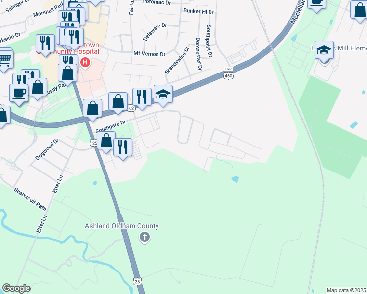 map of restaurants, bars, coffee shops, grocery stores, and more near 154 Aberdine Way in Georgetown