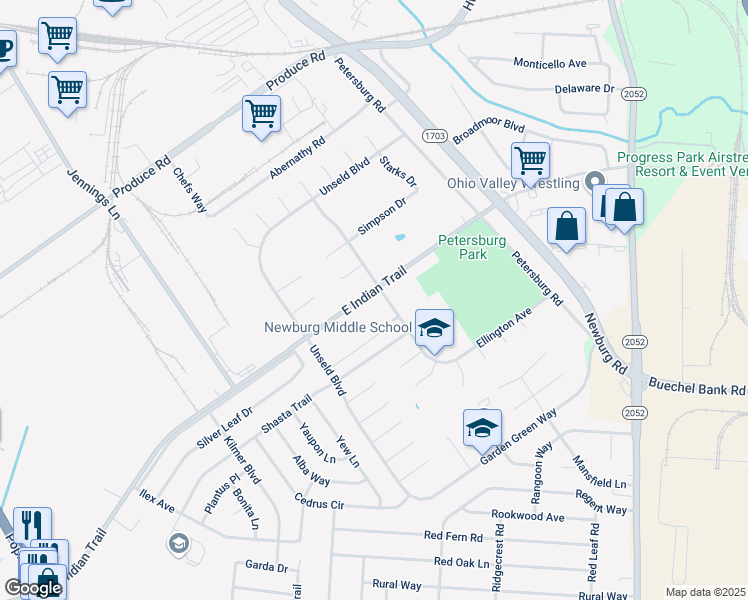 map of restaurants, bars, coffee shops, grocery stores, and more near 4800 Exeter Avenue in Louisville
