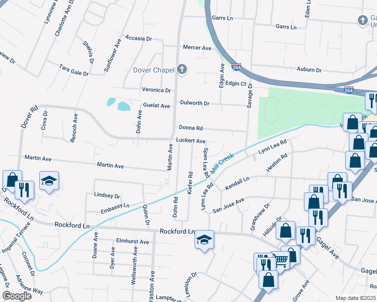map of restaurants, bars, coffee shops, grocery stores, and more near 4606 Kiefer Road in Louisville