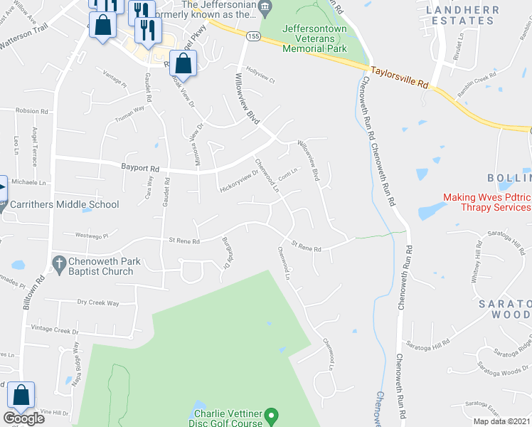 map of restaurants, bars, coffee shops, grocery stores, and more near 4302 Delacroix Lane in Louisville
