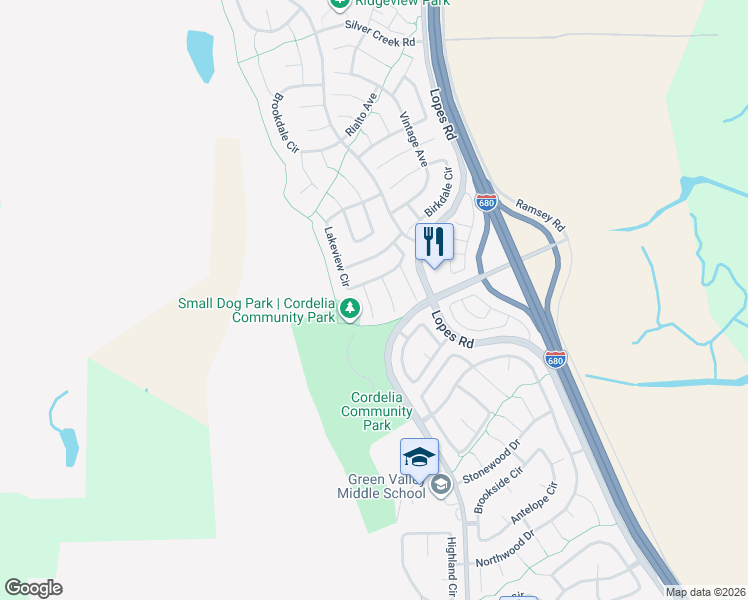 map of restaurants, bars, coffee shops, grocery stores, and more near 1138 Devonshire Court in Fairfield