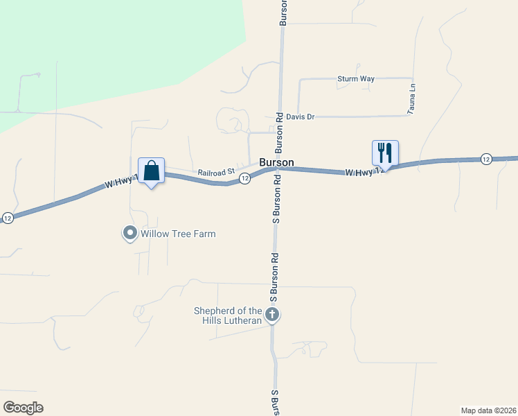 map of restaurants, bars, coffee shops, grocery stores, and more near 3302 South Burson Road in Valley Springs