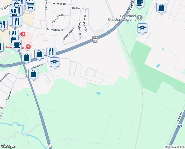 map of restaurants, bars, coffee shops, grocery stores, and more near 201 Berkshire Lane in Georgetown