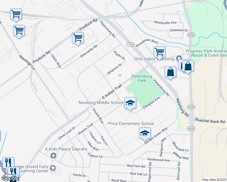 map of restaurants, bars, coffee shops, grocery stores, and more near 4800 Exeter Avenue in Louisville