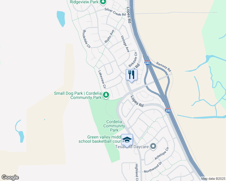 map of restaurants, bars, coffee shops, grocery stores, and more near 1138 Devonshire Court in Fairfield