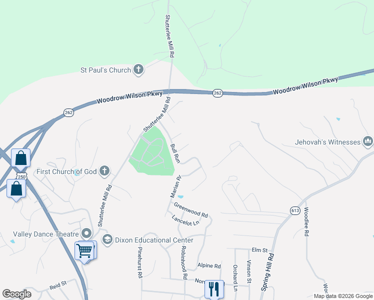 map of restaurants, bars, coffee shops, grocery stores, and more near 708 Stonewall Circle in Staunton