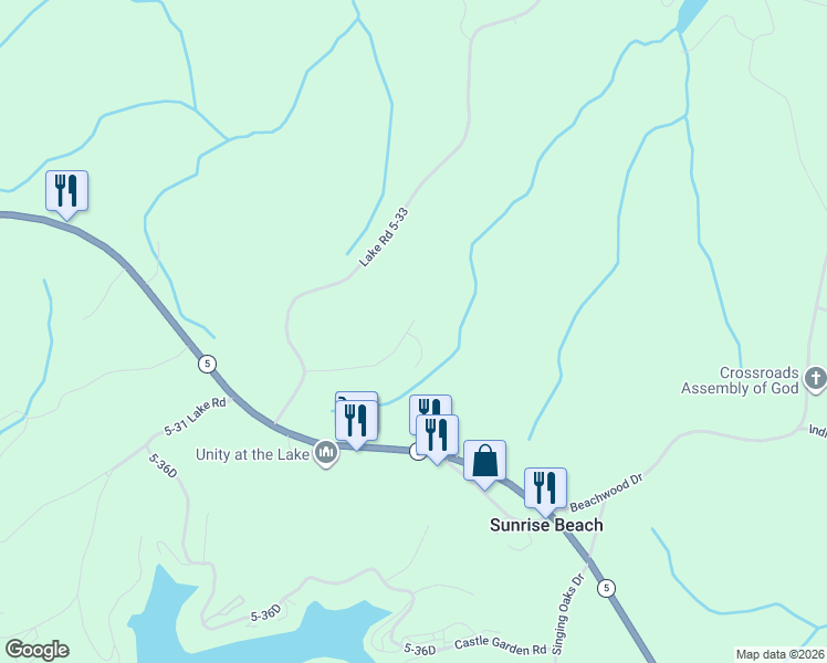 map of restaurants, bars, coffee shops, grocery stores, and more near 181 Oak Ridge Drive in Sunrise Beach