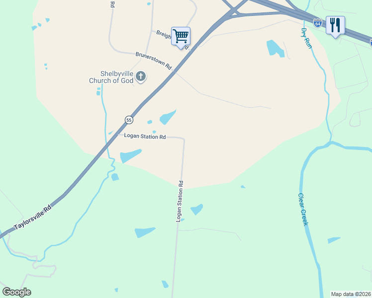 map of restaurants, bars, coffee shops, grocery stores, and more near 2497 Taylorsville Road in Shelbyville