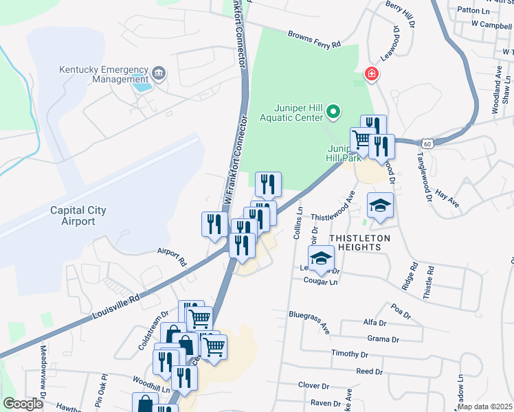 map of restaurants, bars, coffee shops, grocery stores, and more near 938 Louisville Road in Frankfort