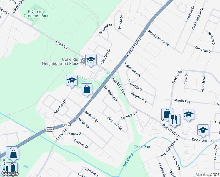 map of restaurants, bars, coffee shops, grocery stores, and more near 4811 Cane Run Road in Louisville