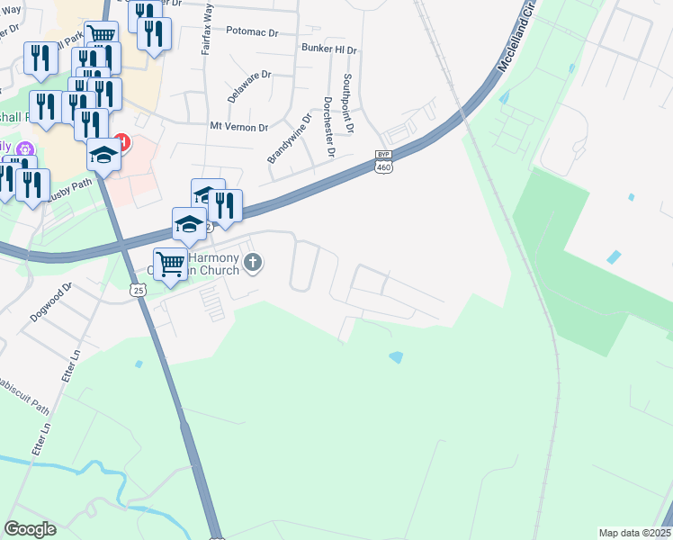 map of restaurants, bars, coffee shops, grocery stores, and more near 201 Berkshire Lane in Georgetown