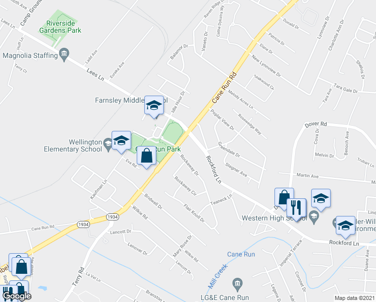 map of restaurants, bars, coffee shops, grocery stores, and more near 4811 Cane Run Road in Louisville