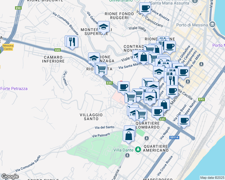 map of restaurants, bars, coffee shops, grocery stores, and more near 9 Via Oglio in Messina