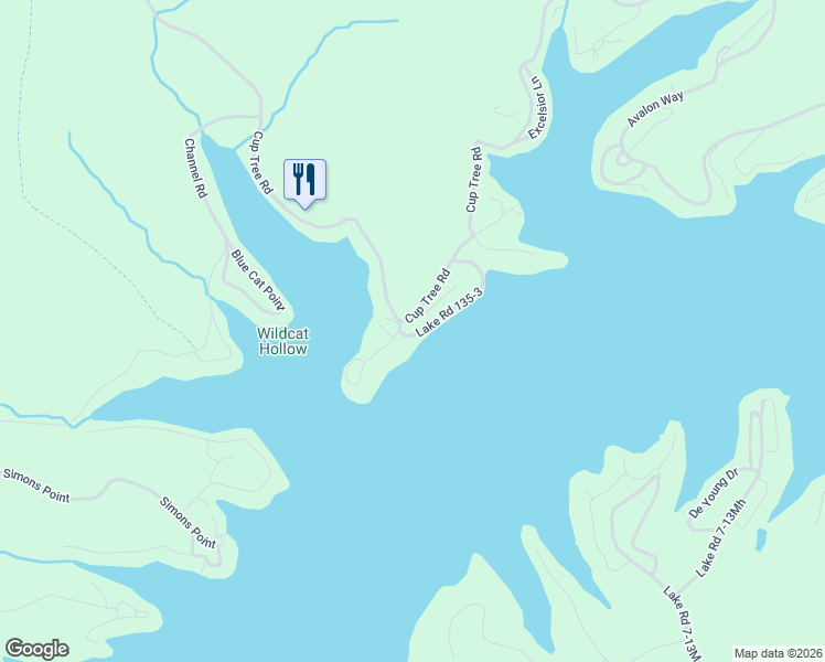 map of restaurants, bars, coffee shops, grocery stores, and more near Lake Road 135-3 in Gravois Mills