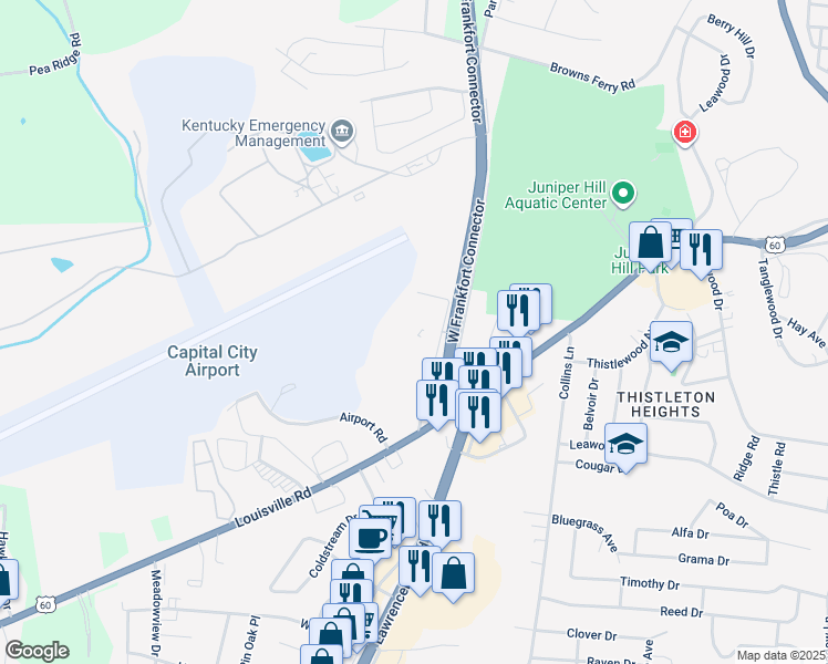 map of restaurants, bars, coffee shops, grocery stores, and more near 117 Old Soldiers Lane in Frankfort