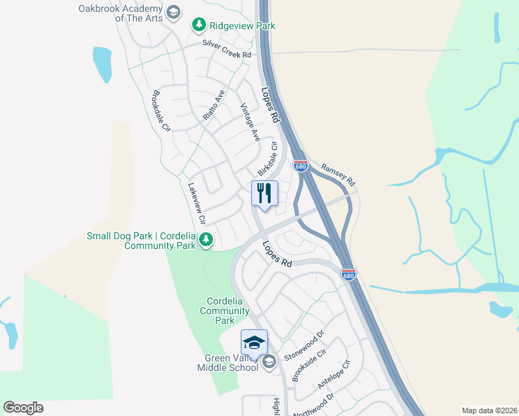 map of restaurants, bars, coffee shops, grocery stores, and more near 4817 Dolce Court in Fairfield
