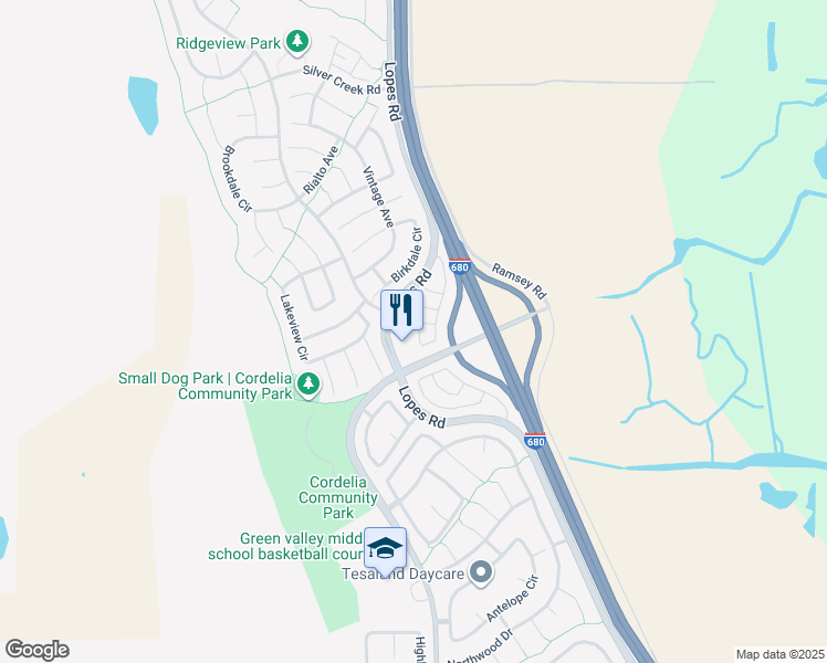 map of restaurants, bars, coffee shops, grocery stores, and more near 4732 Opus Circle in Fairfield