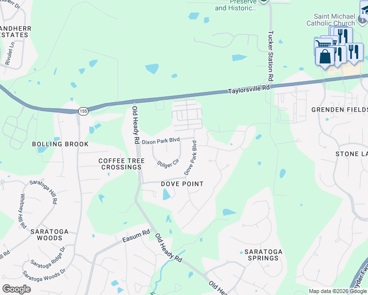 map of restaurants, bars, coffee shops, grocery stores, and more near 4230 Stilger Circle in Jeffersontown