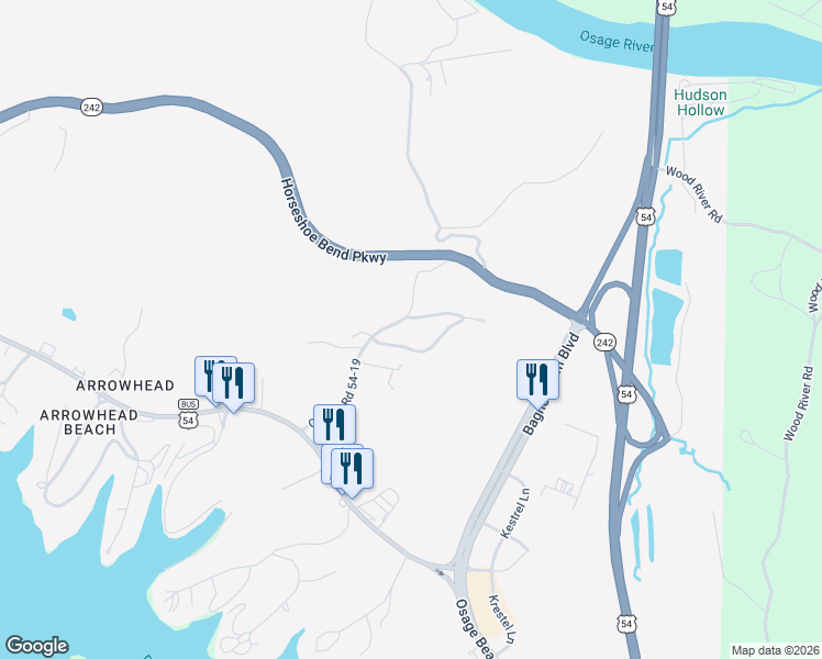 map of restaurants, bars, coffee shops, grocery stores, and more near 110 Fish Haven Road in Lake Ozark
