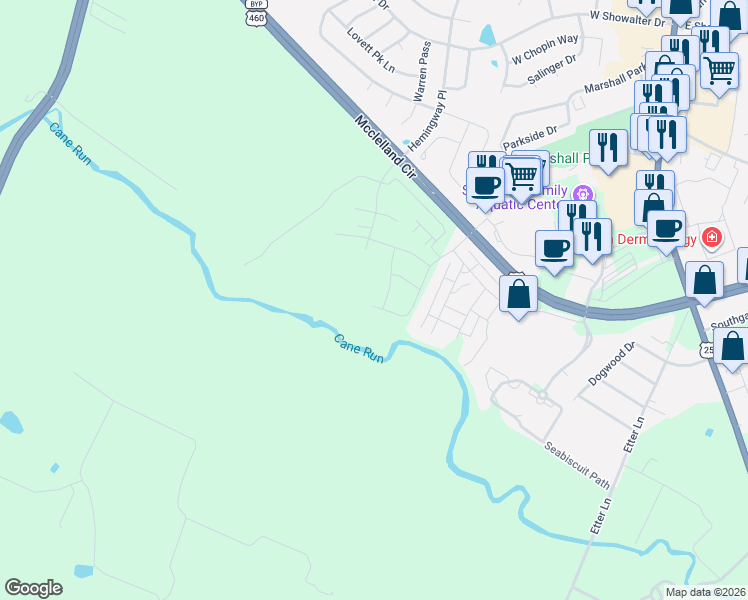map of restaurants, bars, coffee shops, grocery stores, and more near 252 Mcclelland Circle in Georgetown