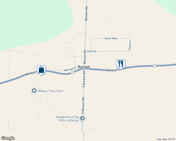 map of restaurants, bars, coffee shops, grocery stores, and more near in Burson