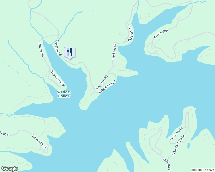 map of restaurants, bars, coffee shops, grocery stores, and more near Lake Road 135-3 in Gravois Mills