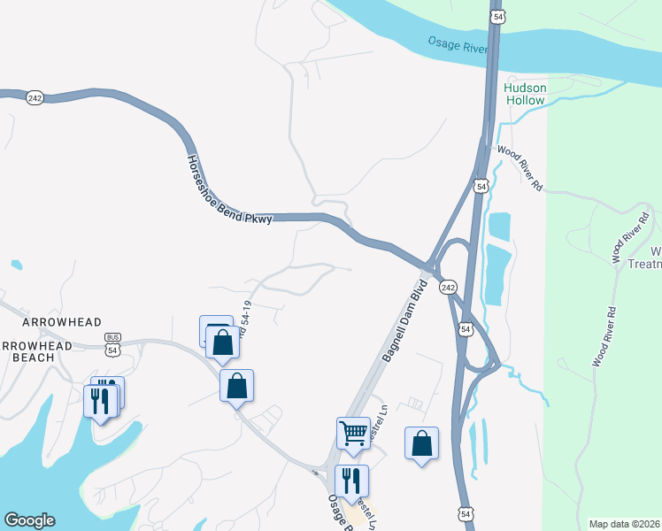 map of restaurants, bars, coffee shops, grocery stores, and more near 149 Hickory Dr in Lake Ozark