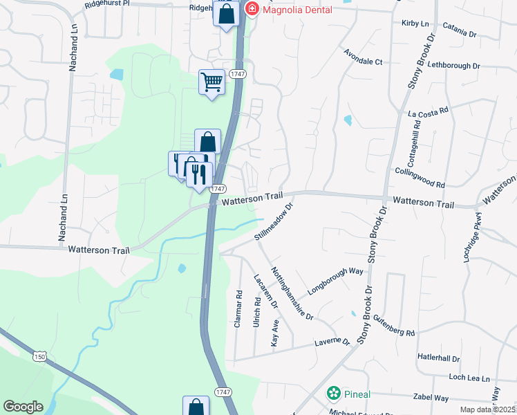 map of restaurants, bars, coffee shops, grocery stores, and more near 8308 Watterson Trail in Louisville