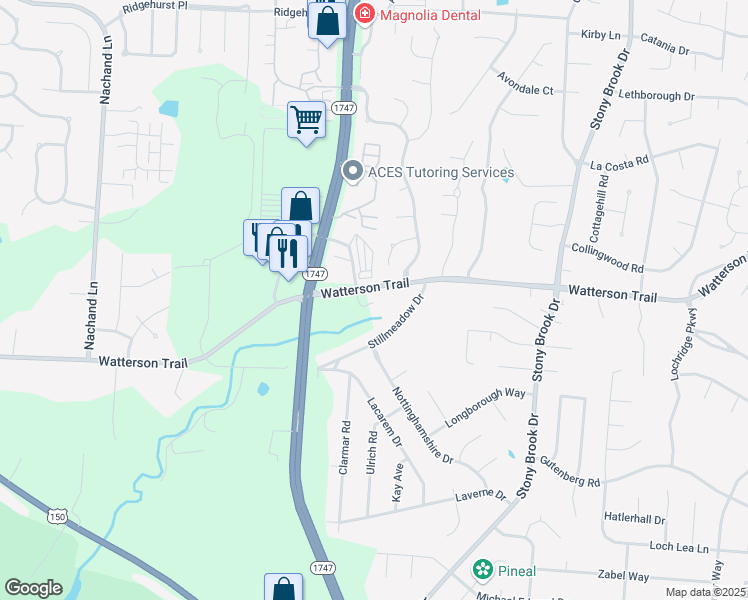 map of restaurants, bars, coffee shops, grocery stores, and more near 8308 Watterson Trail in Louisville