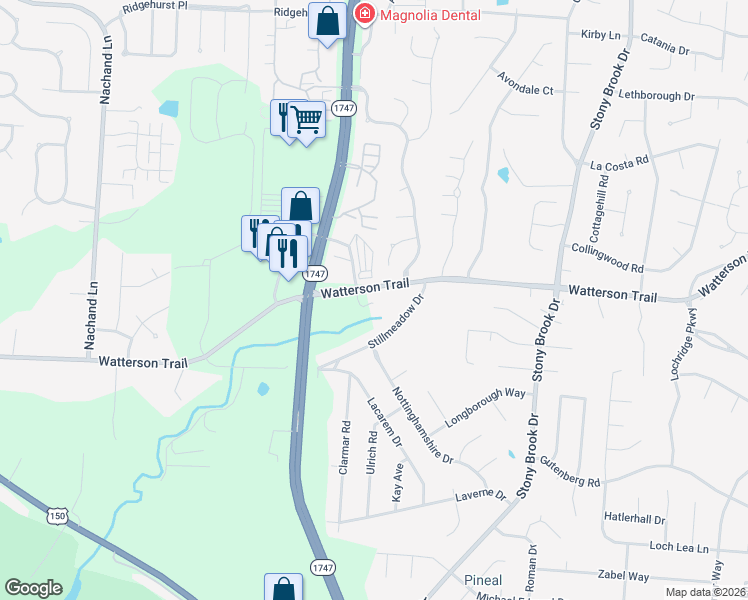 map of restaurants, bars, coffee shops, grocery stores, and more near 8300 Sunny Ridge Court in Jeffersontown