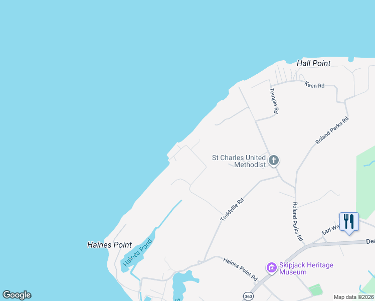 map of restaurants, bars, coffee shops, grocery stores, and more near 10938 Shores Road in Deal Island Historic District