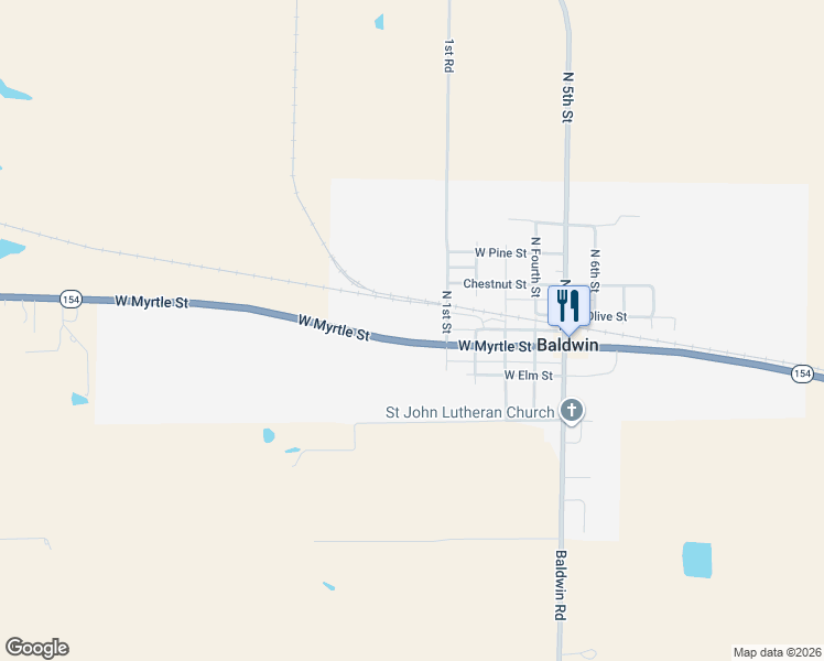 map of restaurants, bars, coffee shops, grocery stores, and more near 601 West Myrtle Street in Baldwin