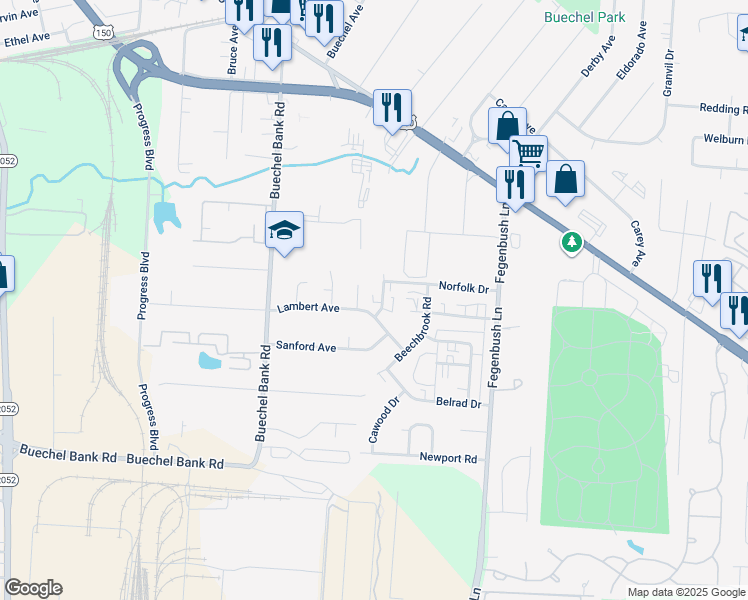 map of restaurants, bars, coffee shops, grocery stores, and more near 2005 Ayars Court in Louisville