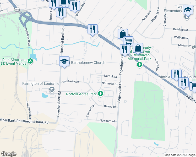 map of restaurants, bars, coffee shops, grocery stores, and more near 6610 Beechbrook Court in Louisville