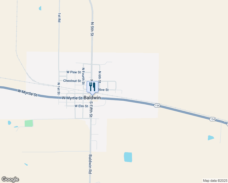 map of restaurants, bars, coffee shops, grocery stores, and more near 310 East Olive Street in Baldwin