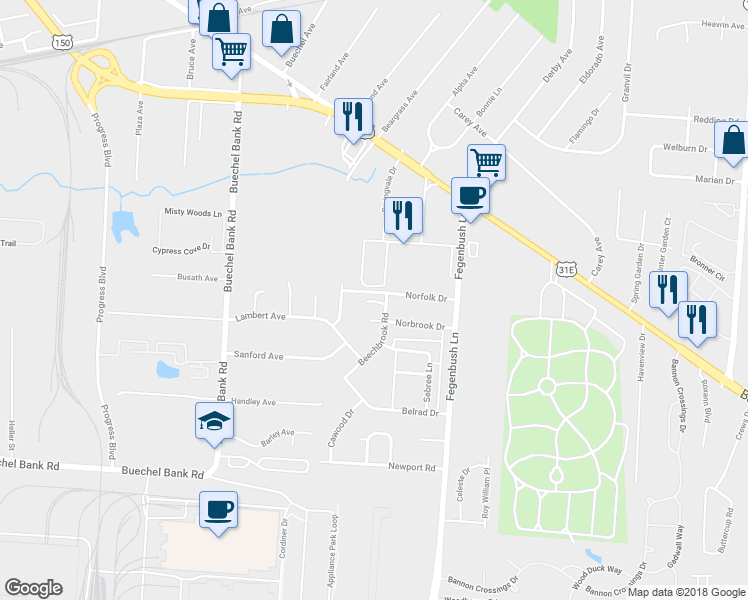 map of restaurants, bars, coffee shops, grocery stores, and more near 6600 Beechbrook Court in Louisville